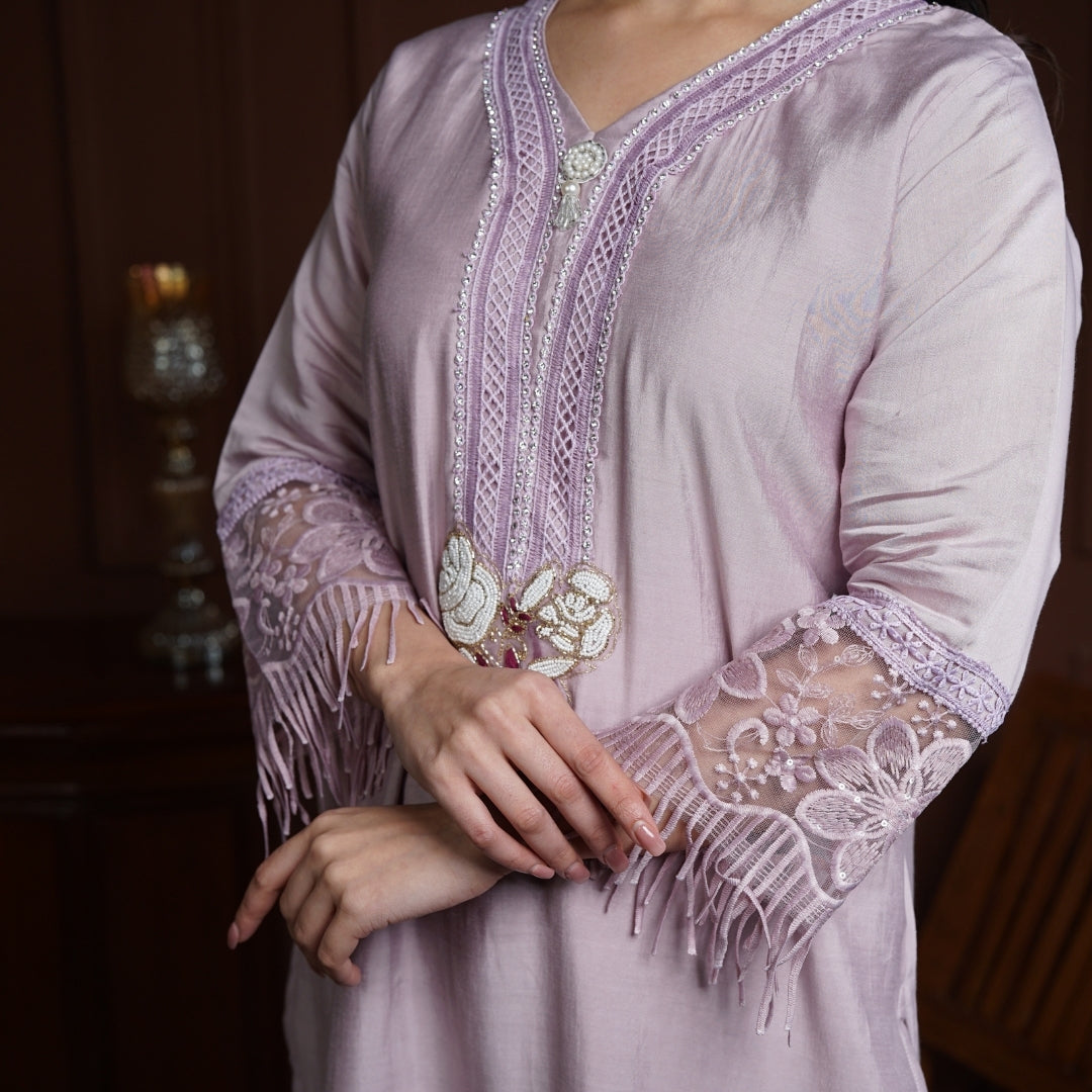 Inayat Lavender Raw Silk Pakistani Suit