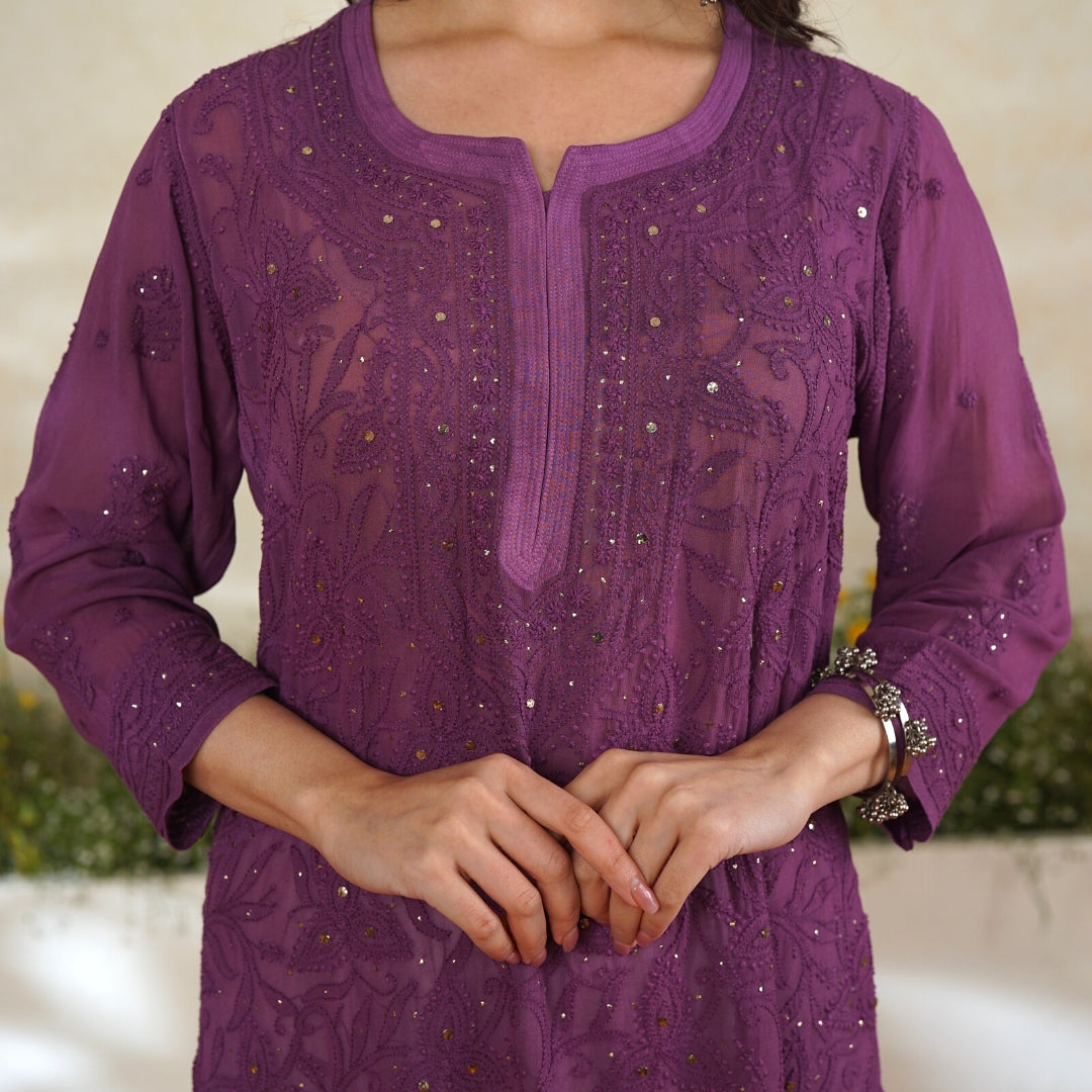 Antara Viscose Georgette Chikankari Kurti with Mukaish work