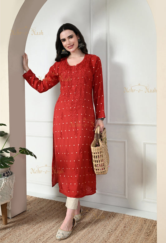 Sitara Chanderi Silk banarsi chikankari kurti