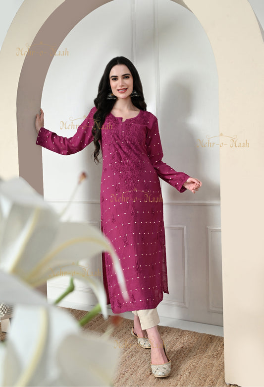 Sitara Chanderi Silk banarsi chikankari kurti