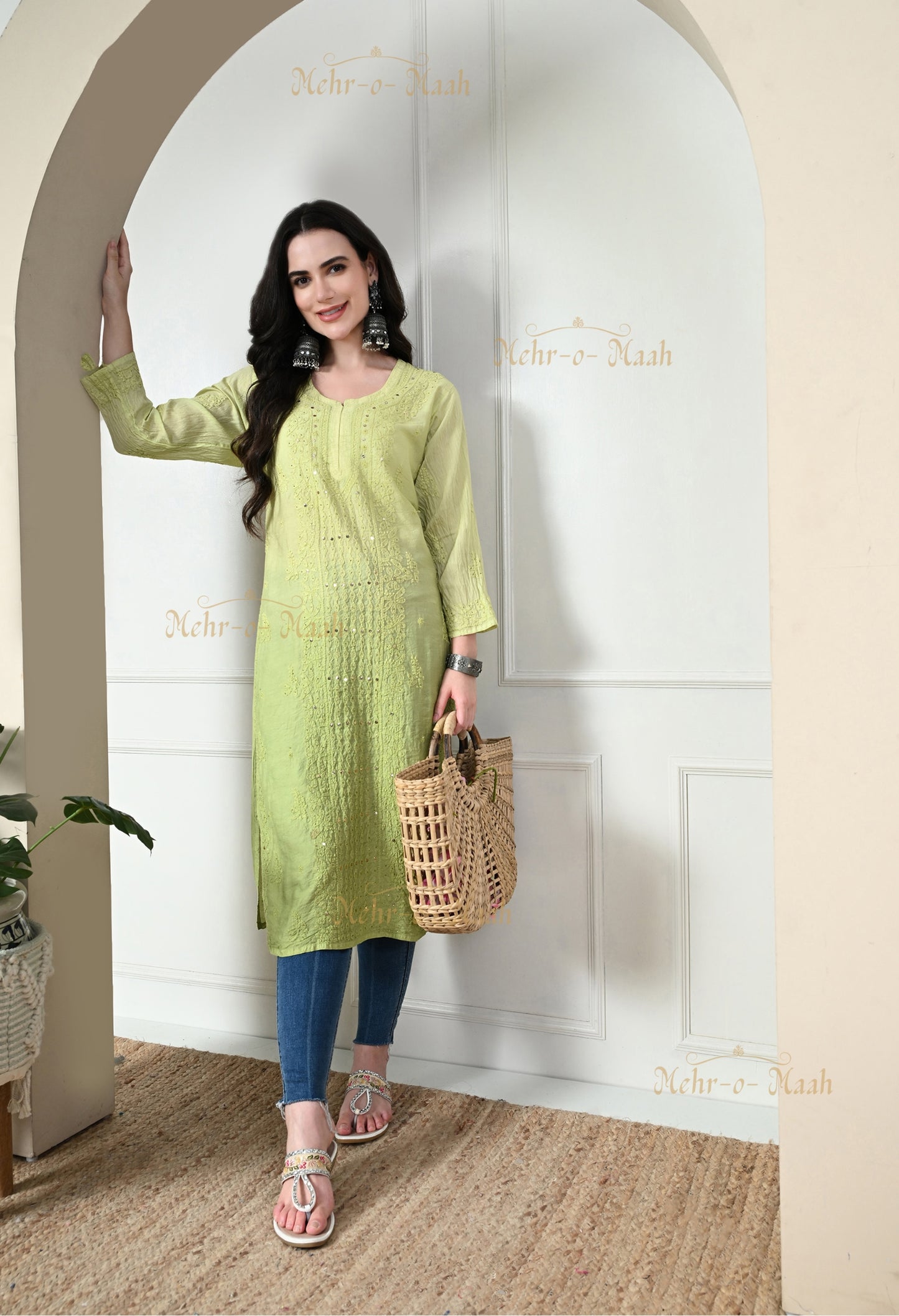 Ahana Silk Panel Kurti with Mukaish