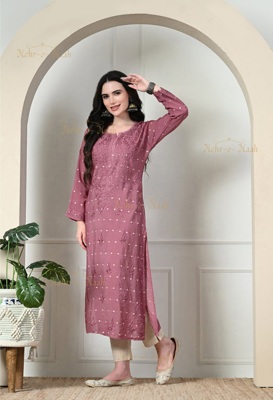 Sitara Chanderi Silk banarsi chikankari kurti