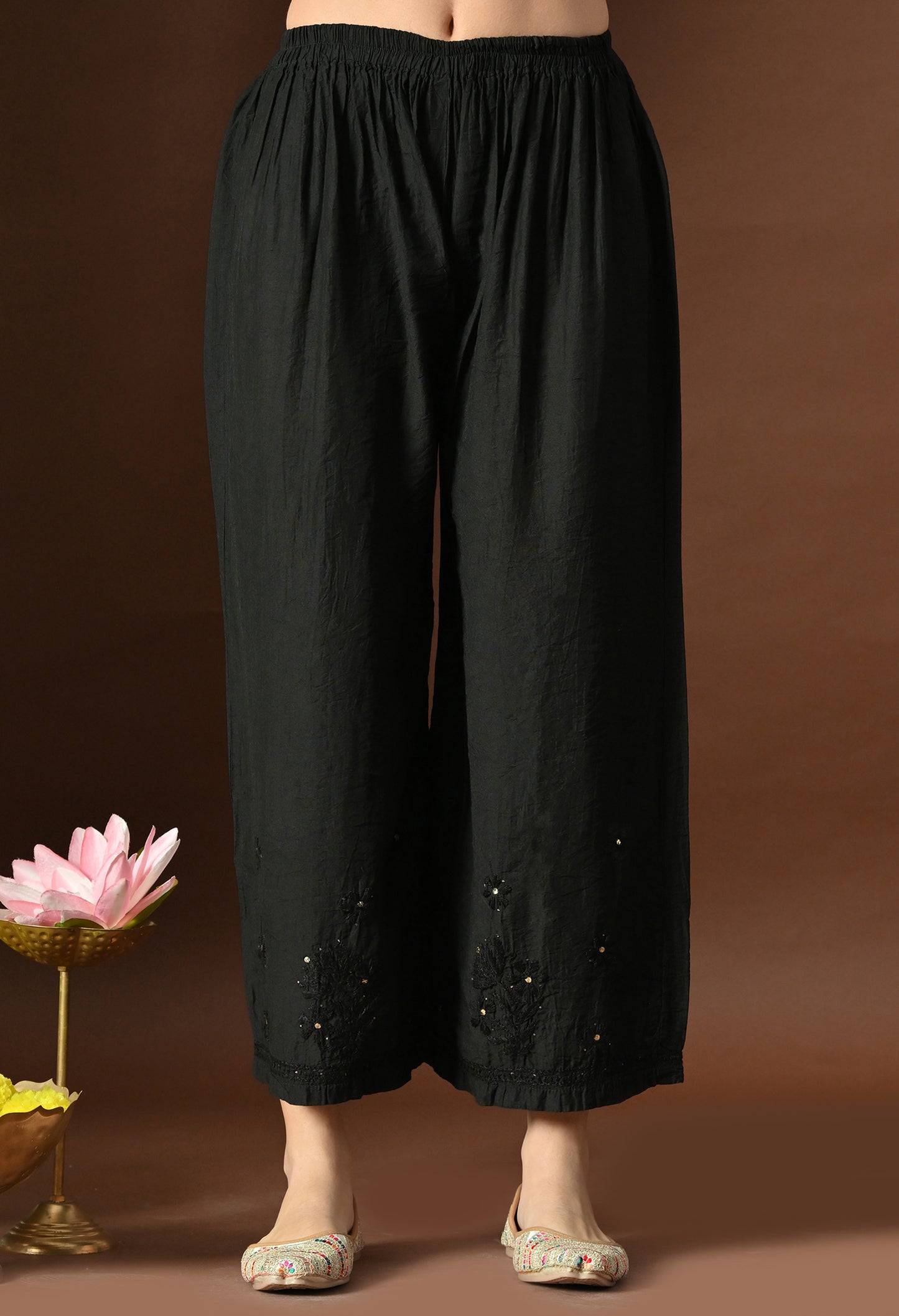 Anam Chanderi Silk chikankari set with Palazzo