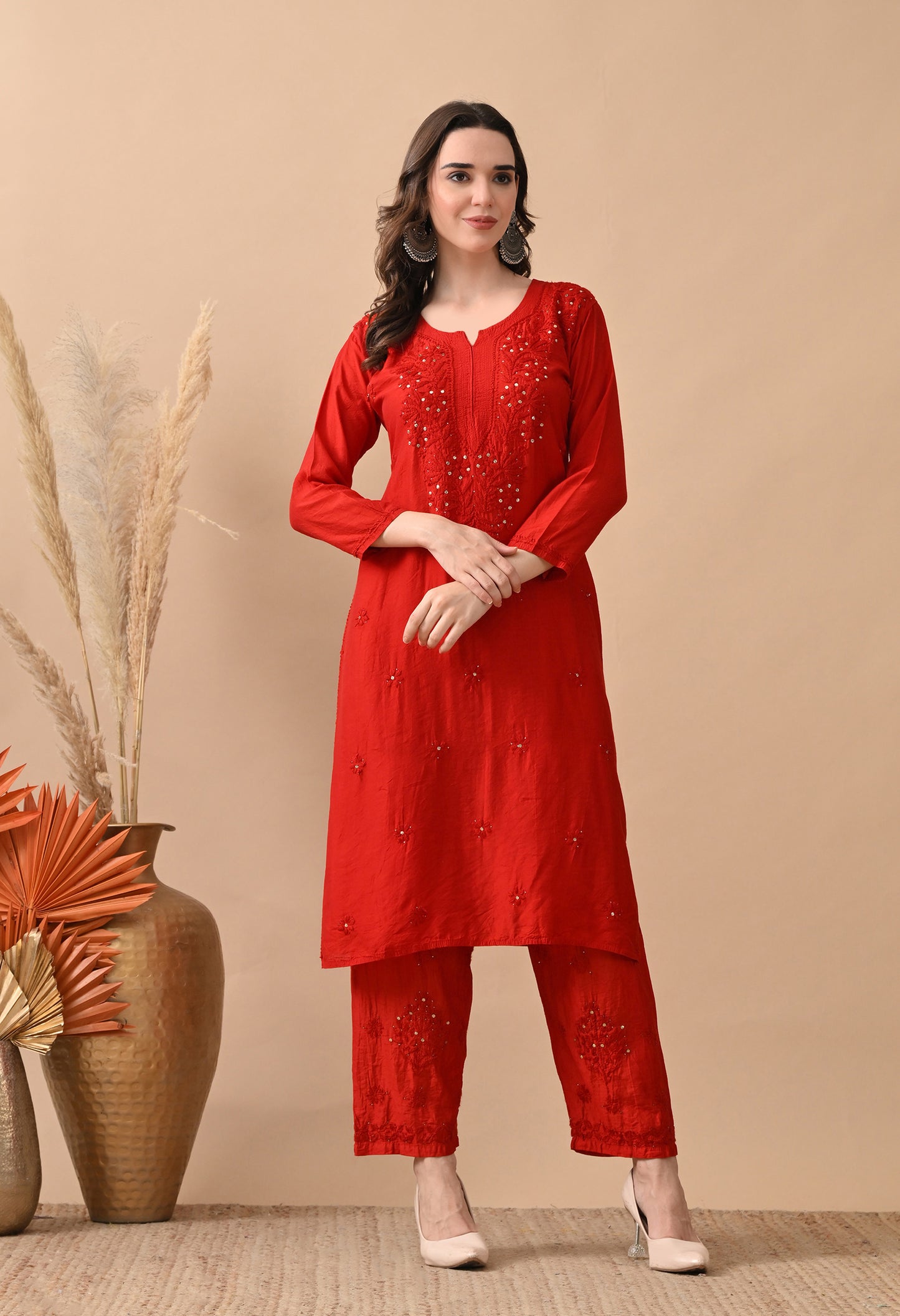 Anam chanderi silk chikankari set with pants