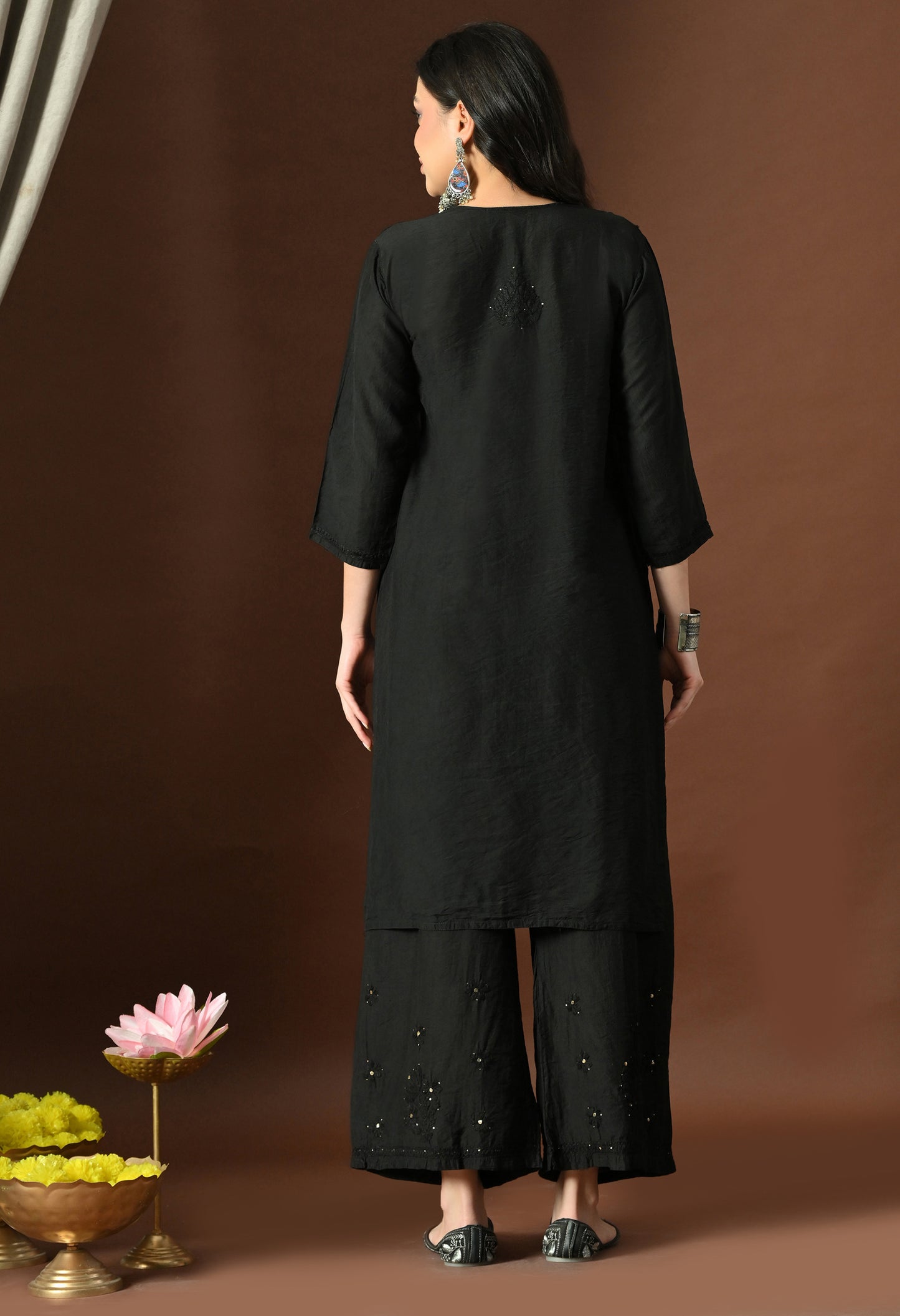 Anam Chanderi Silk chikankari set with Palazzo