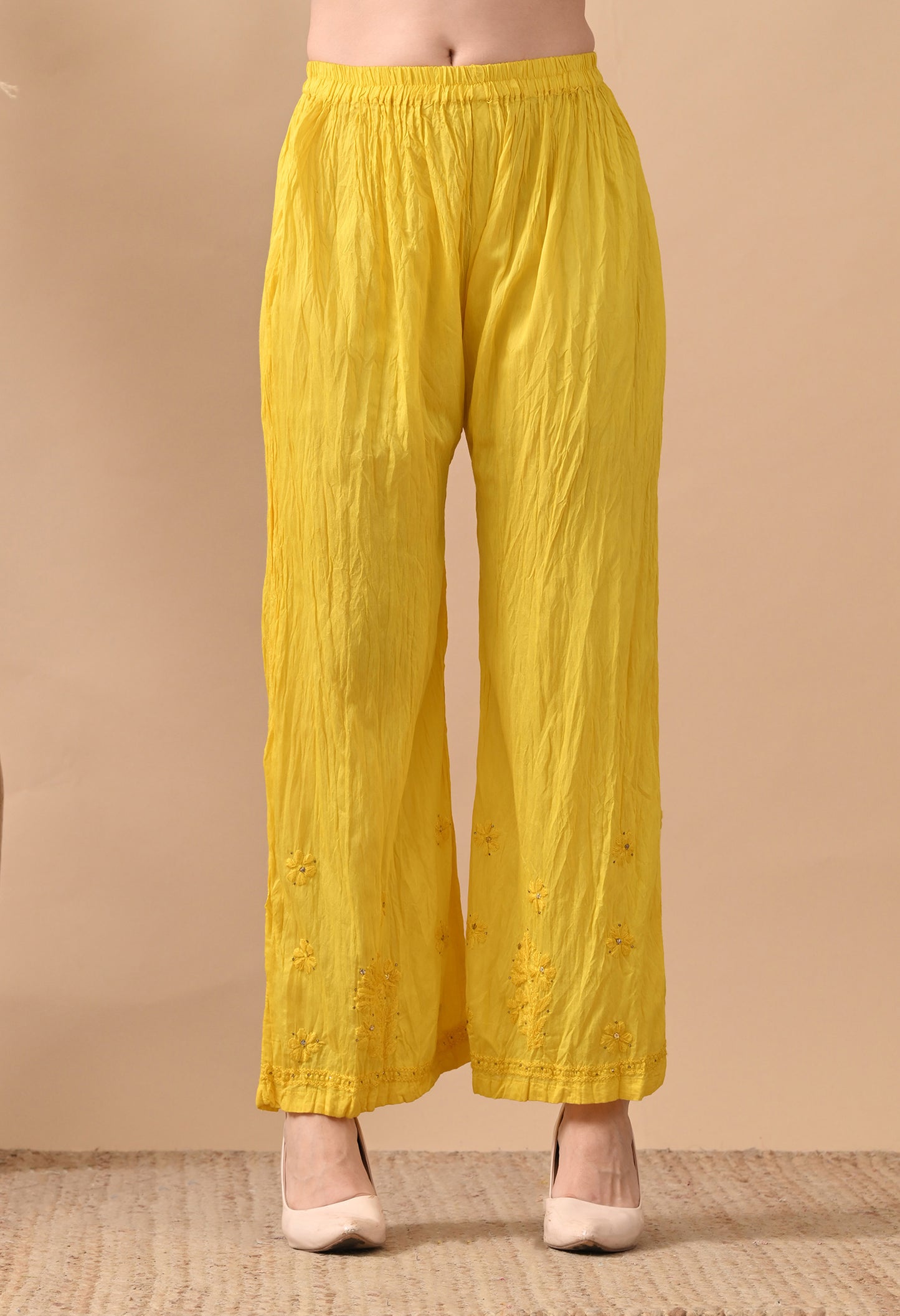 Anam Chanderi silk chikankari set with Palazzo