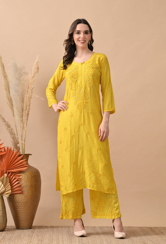 Anam Chanderi Silk kurti with Mukaish detailing
