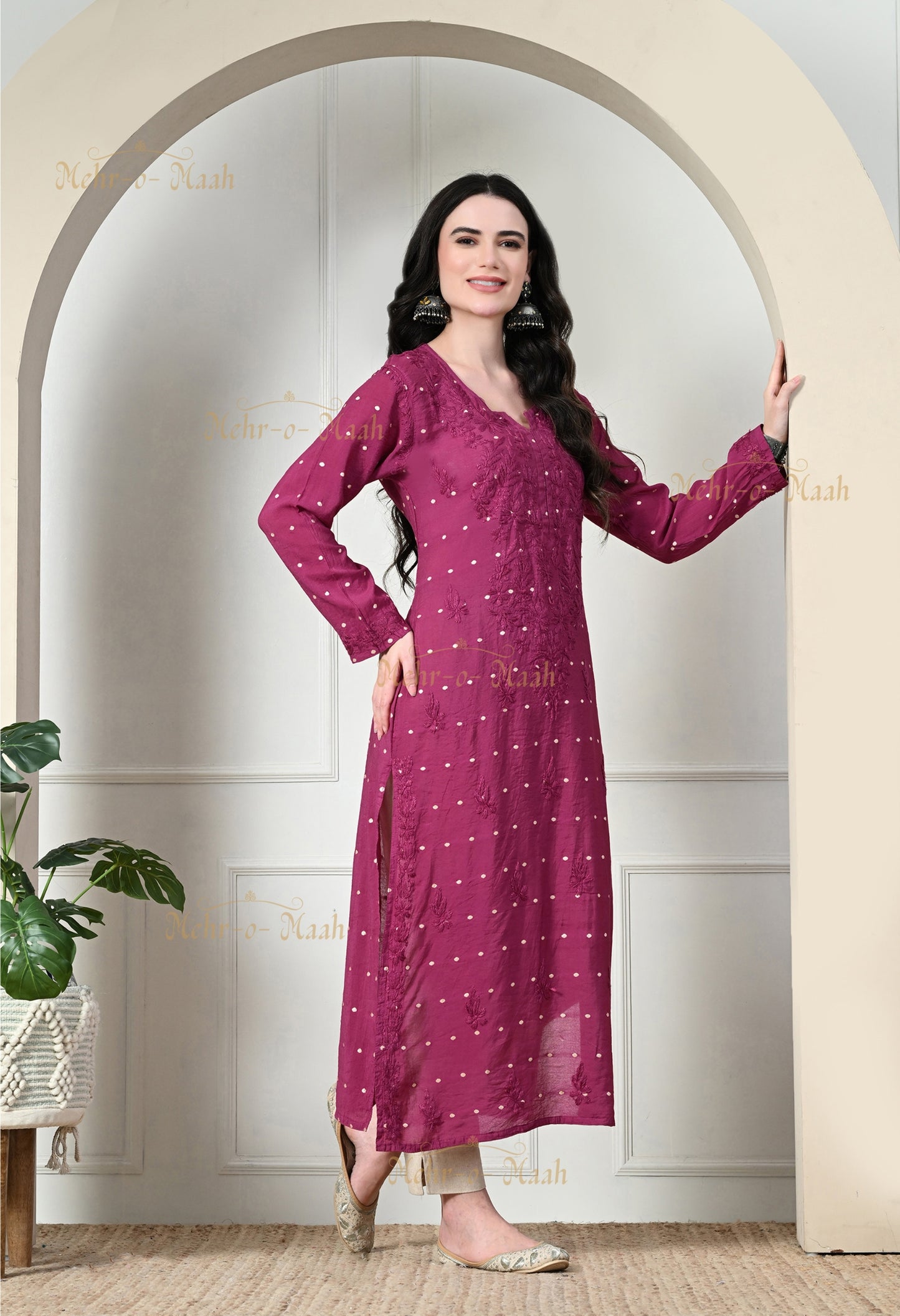 Sitara Chanderi Silk banarsi chikankari kurti