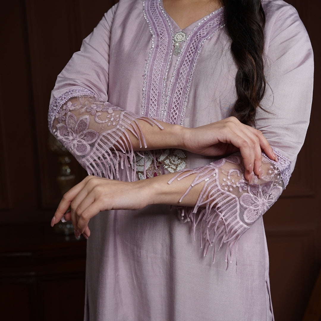 Inayat Lavender Raw Silk Pakistani Suit