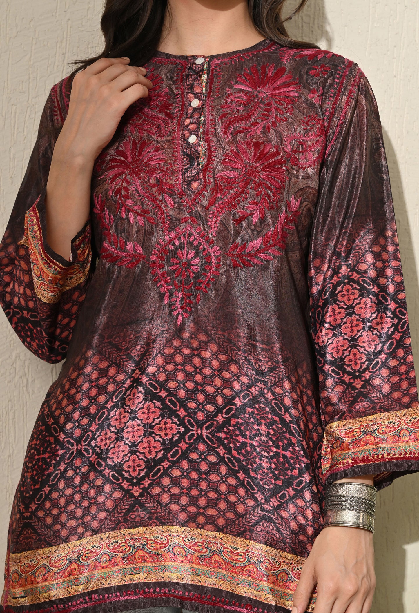 Aira Poly Silk Short Chikankari Kurti