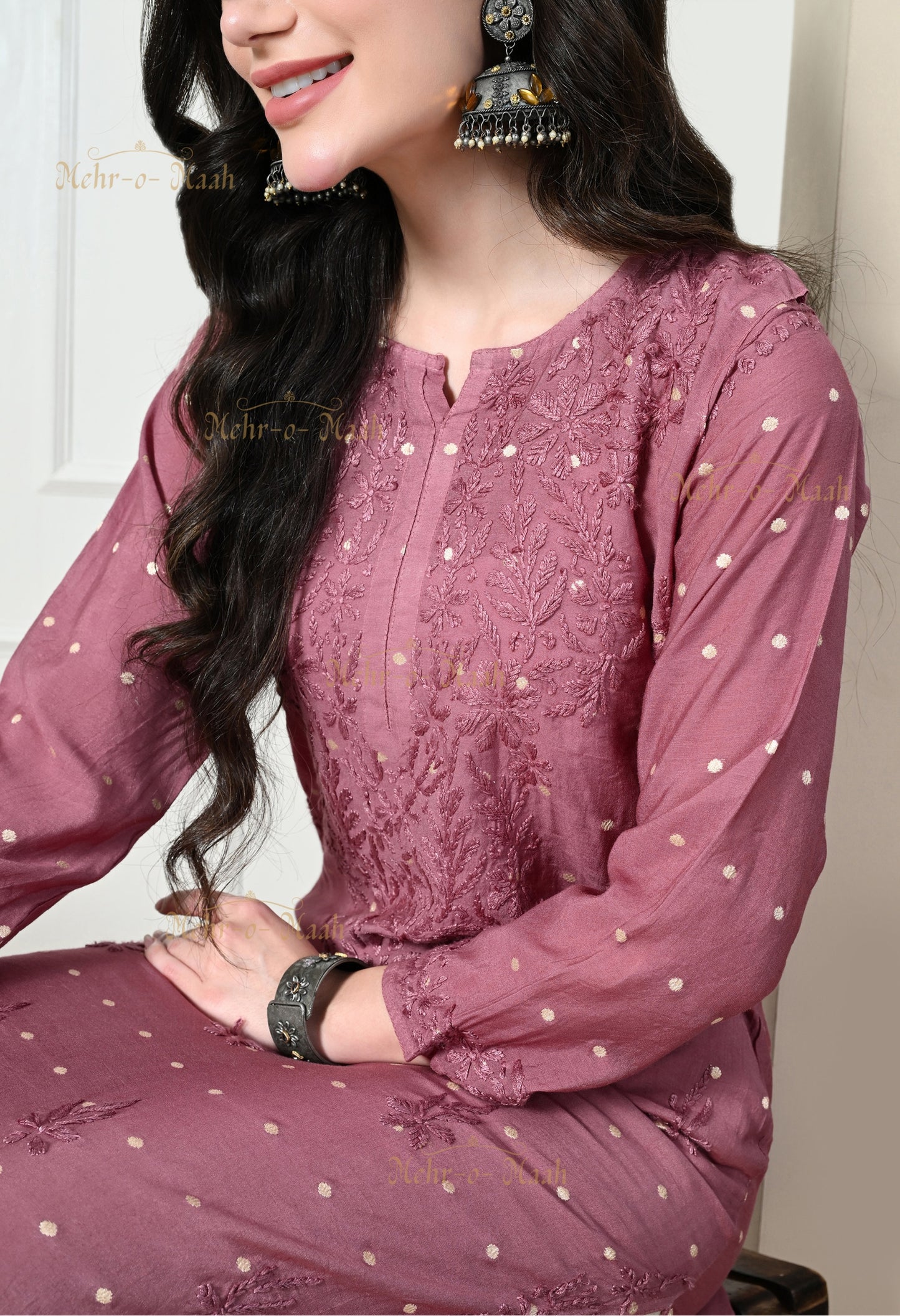 Sitara Chanderi Silk banarsi chikankari kurti