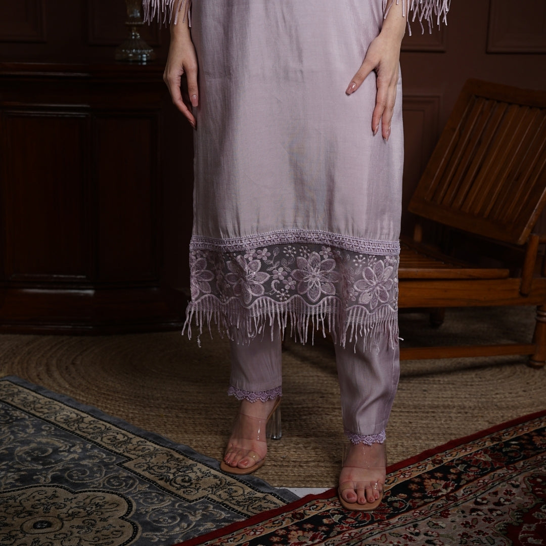 Inayat Lavender Raw Silk Pakistani Suit