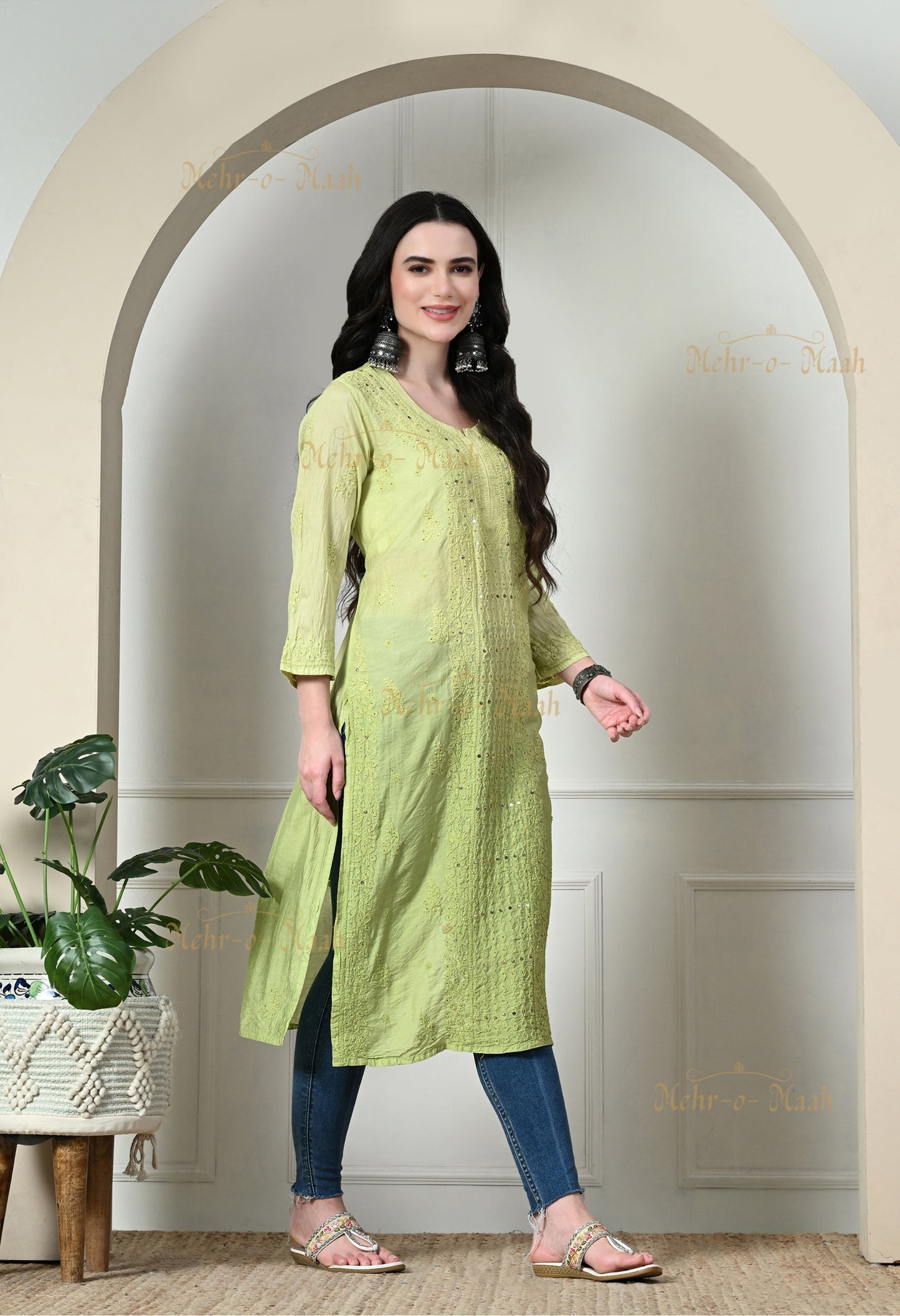 Ahana Silk Panel Kurti with Mukaish