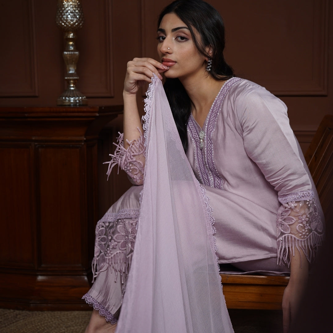 Inayat Lavender Raw Silk Pakistani Suit