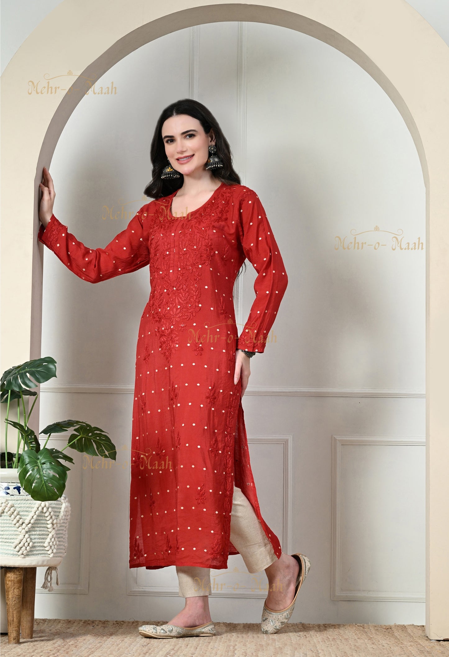 Sitara Chanderi Silk banarsi chikankari kurti