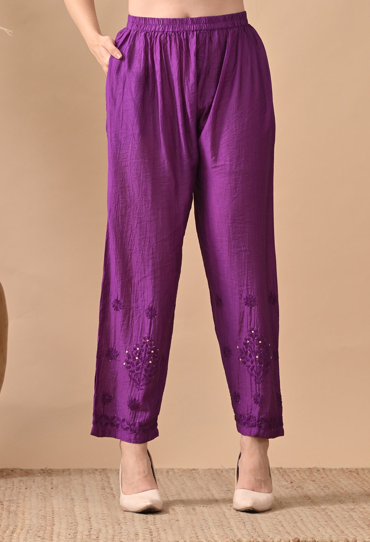 Anam Chanderi Silk chikankari set with Pants