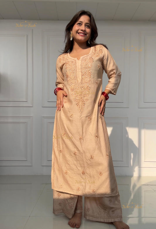 Savi Chanderi Silk Chikankari set