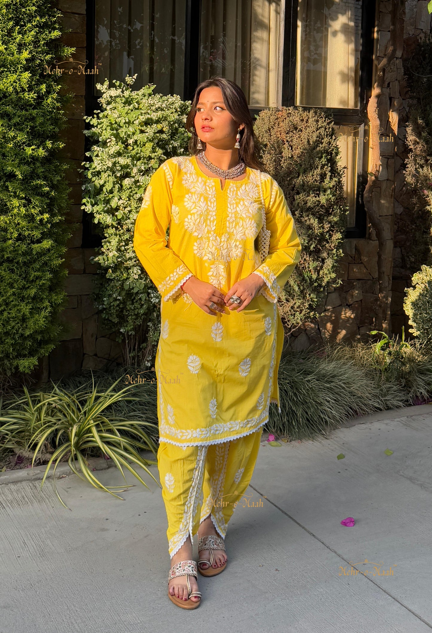 Reeva Cotton Chikankari set with tulip pants
