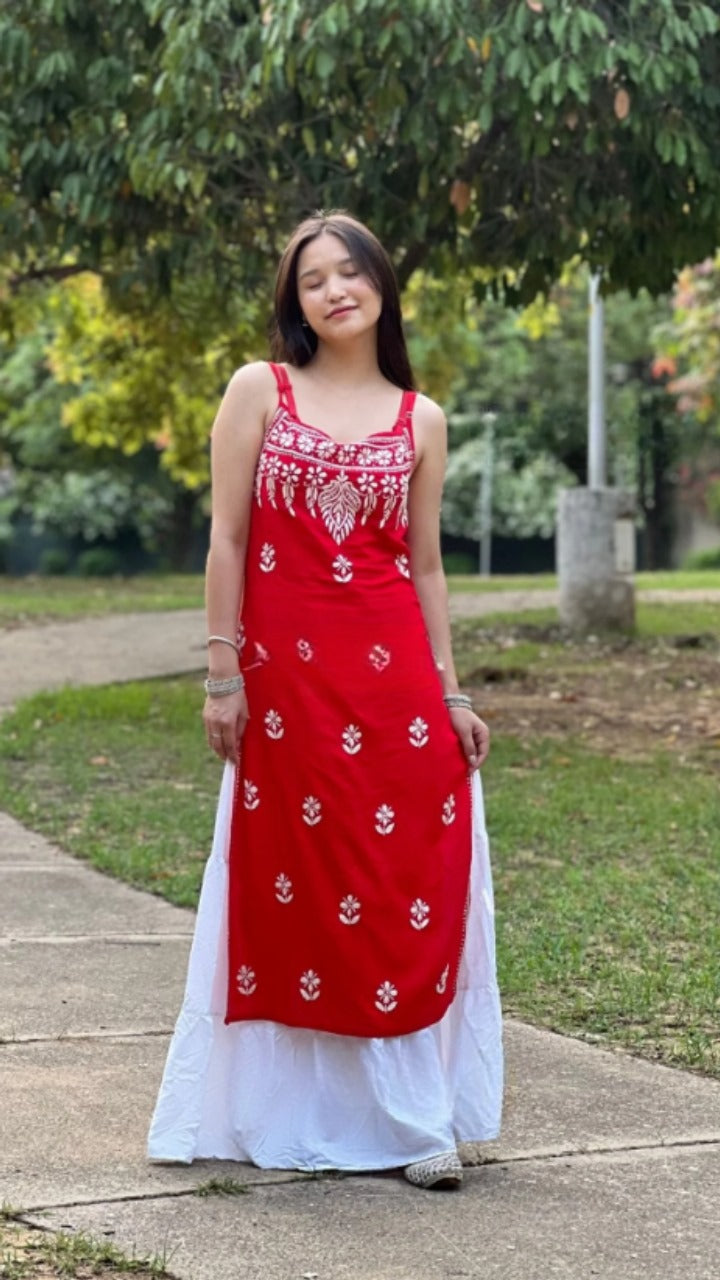 Sehar Rayon Chikankari Strap Kurti