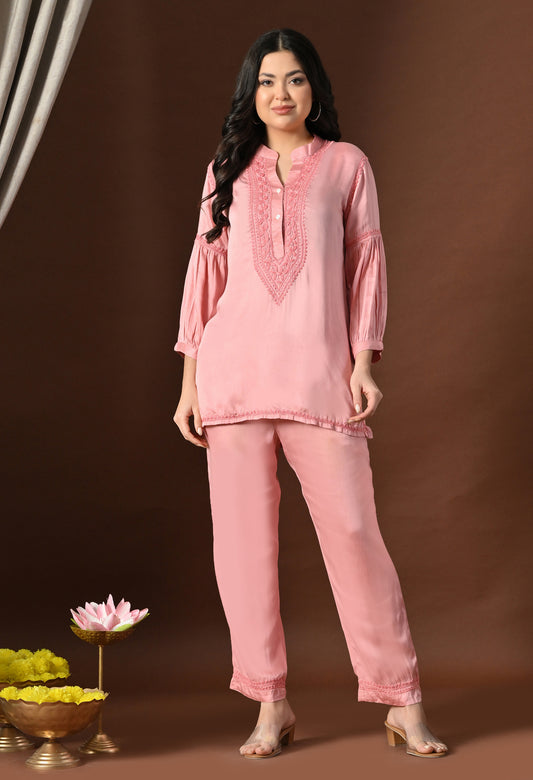 Ziya Satin Chikankari Co-ord set