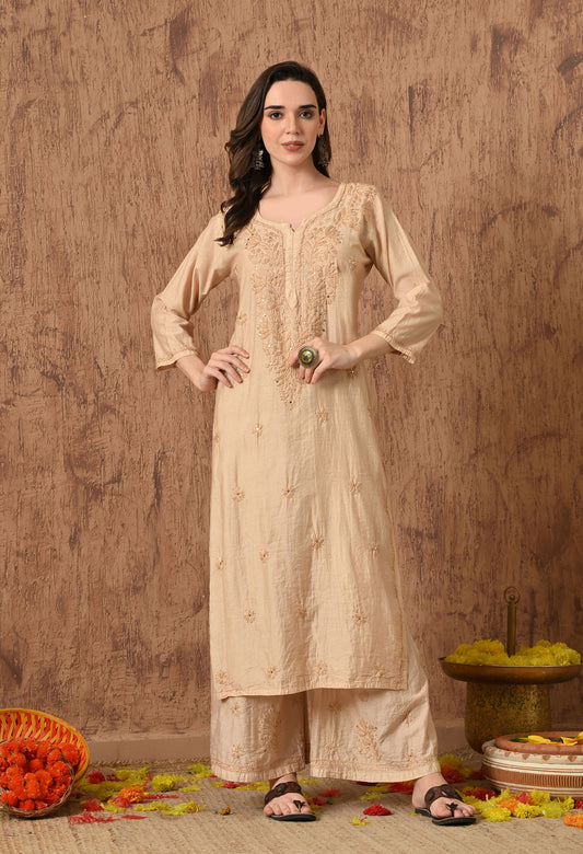 Anam Chanderi Silk kurti with Mukaish detailing
