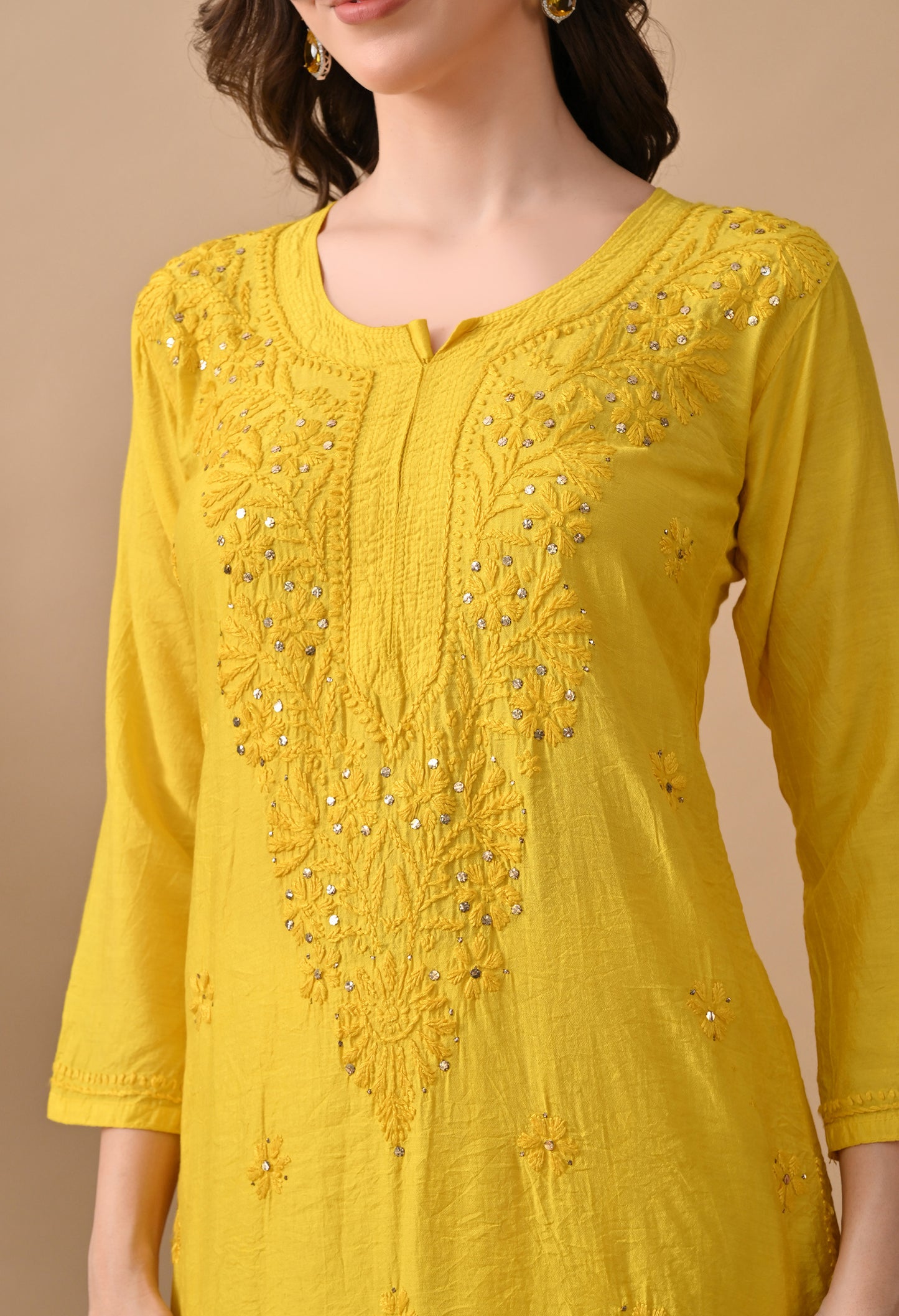 Anam Chanderi silk chikankari set with Palazzo