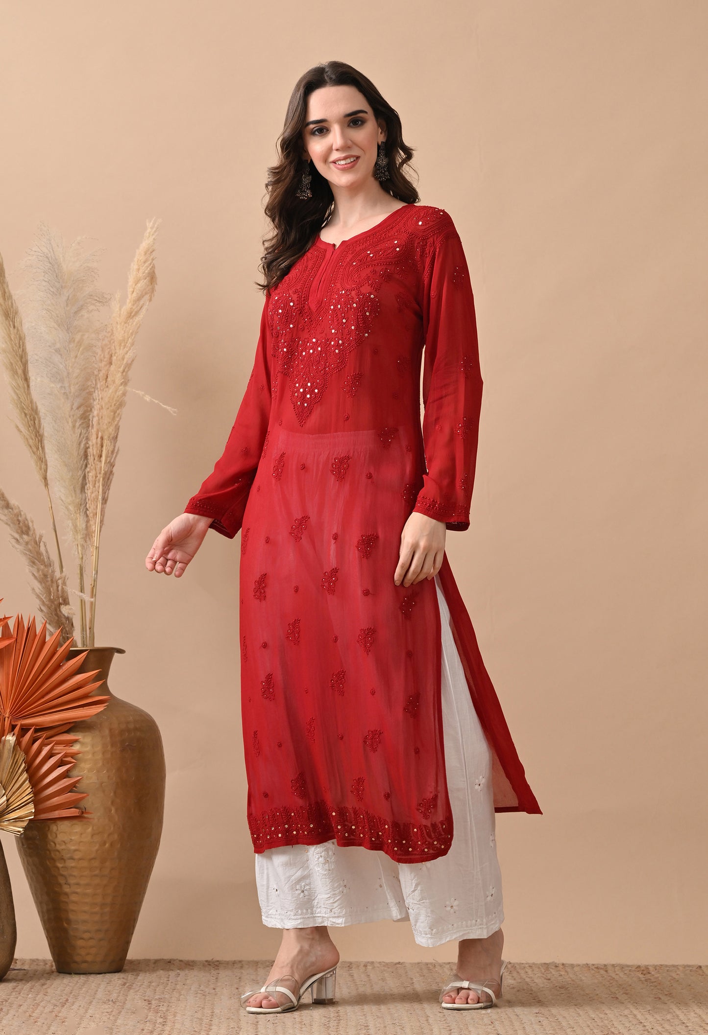 Alankriti Viscose Georgette Chikankari Kurti with Mukaish