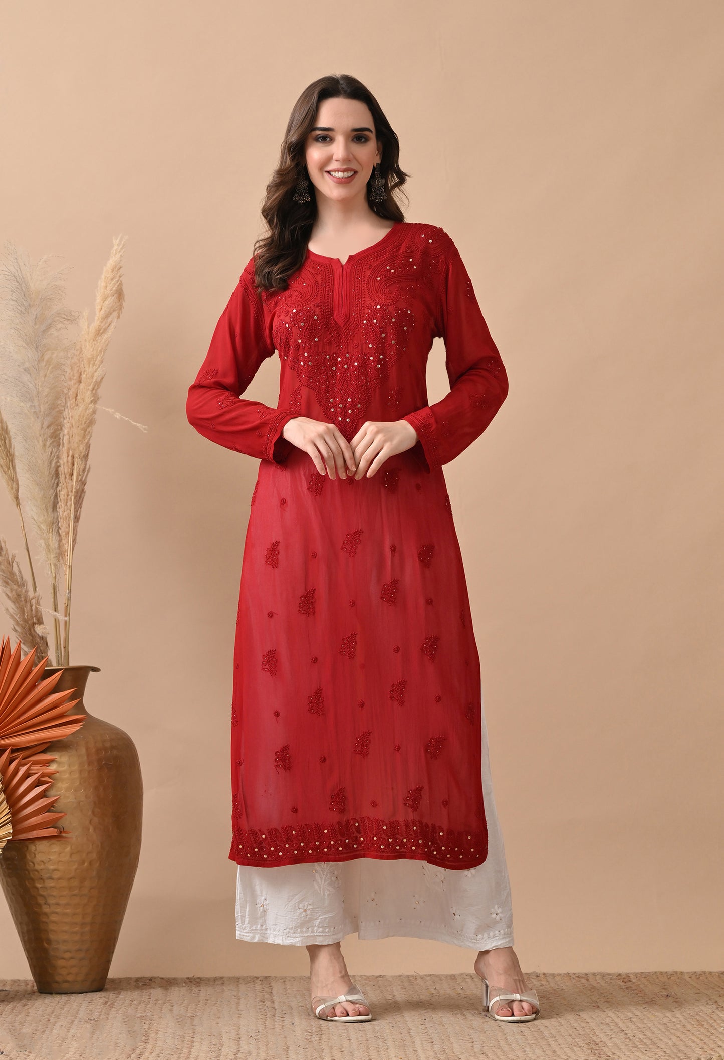 Alankriti Viscose Georgette Chikankari Kurti with Mukaish