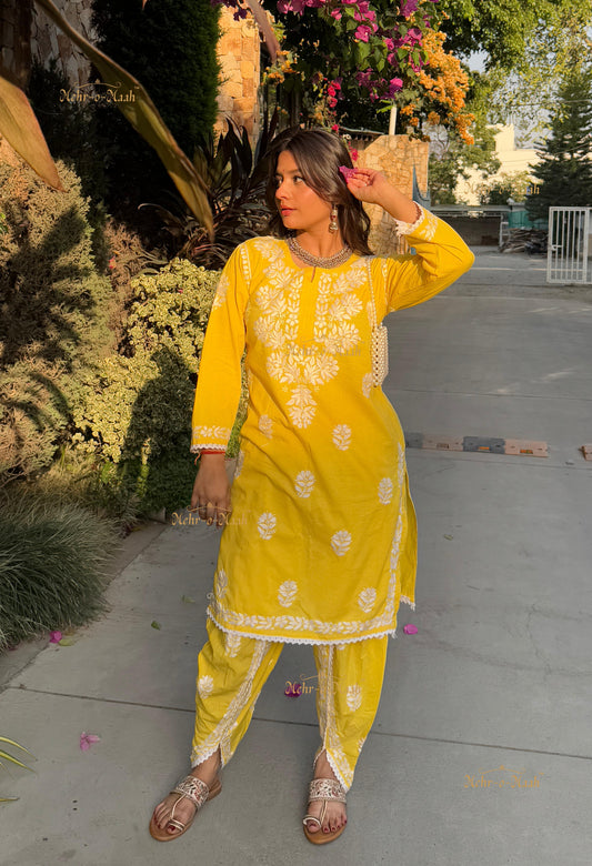 Reeva Cotton Chikankari set with tulip pants