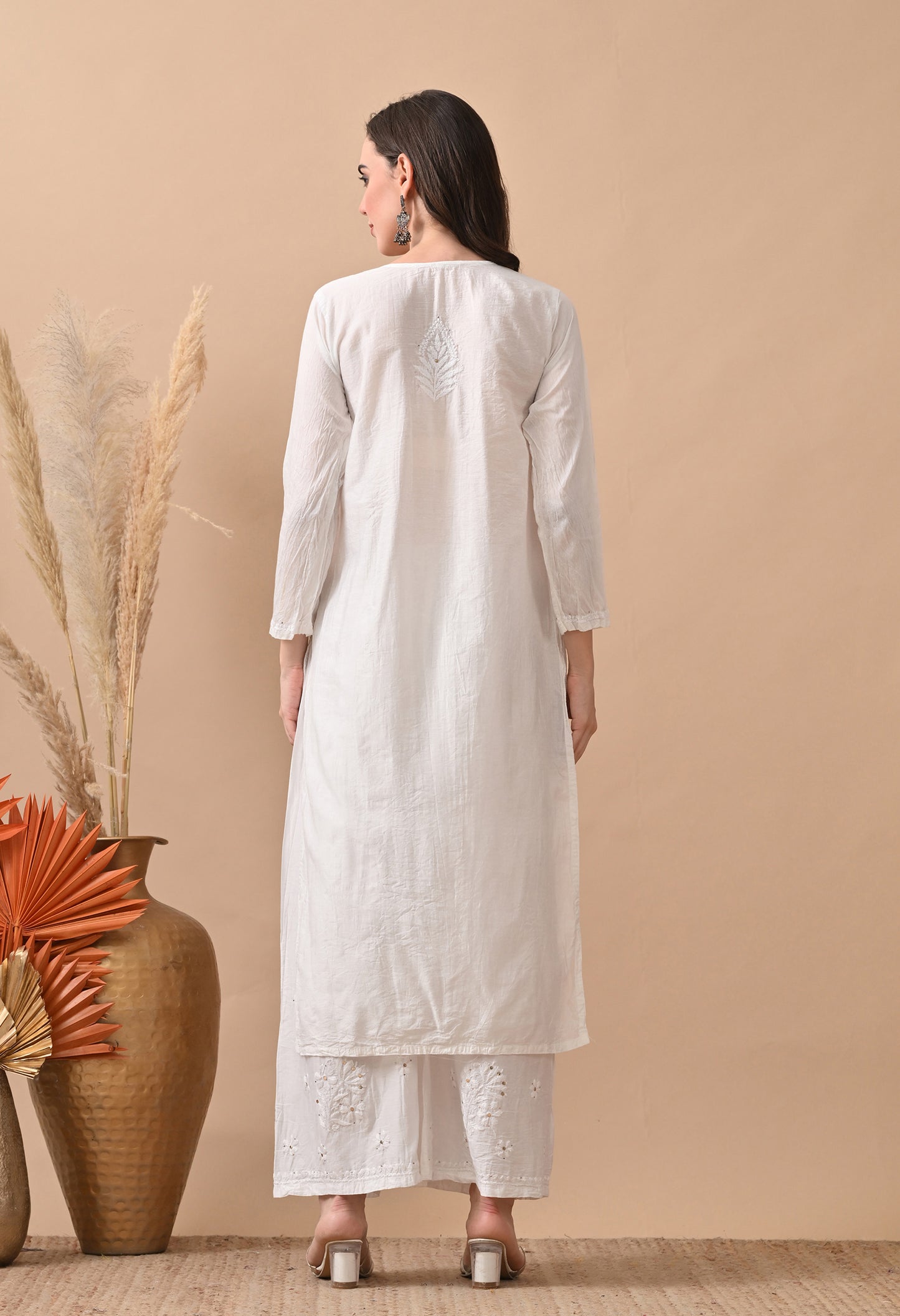 Anam Chanderi Silk chikankari set with Palazzo