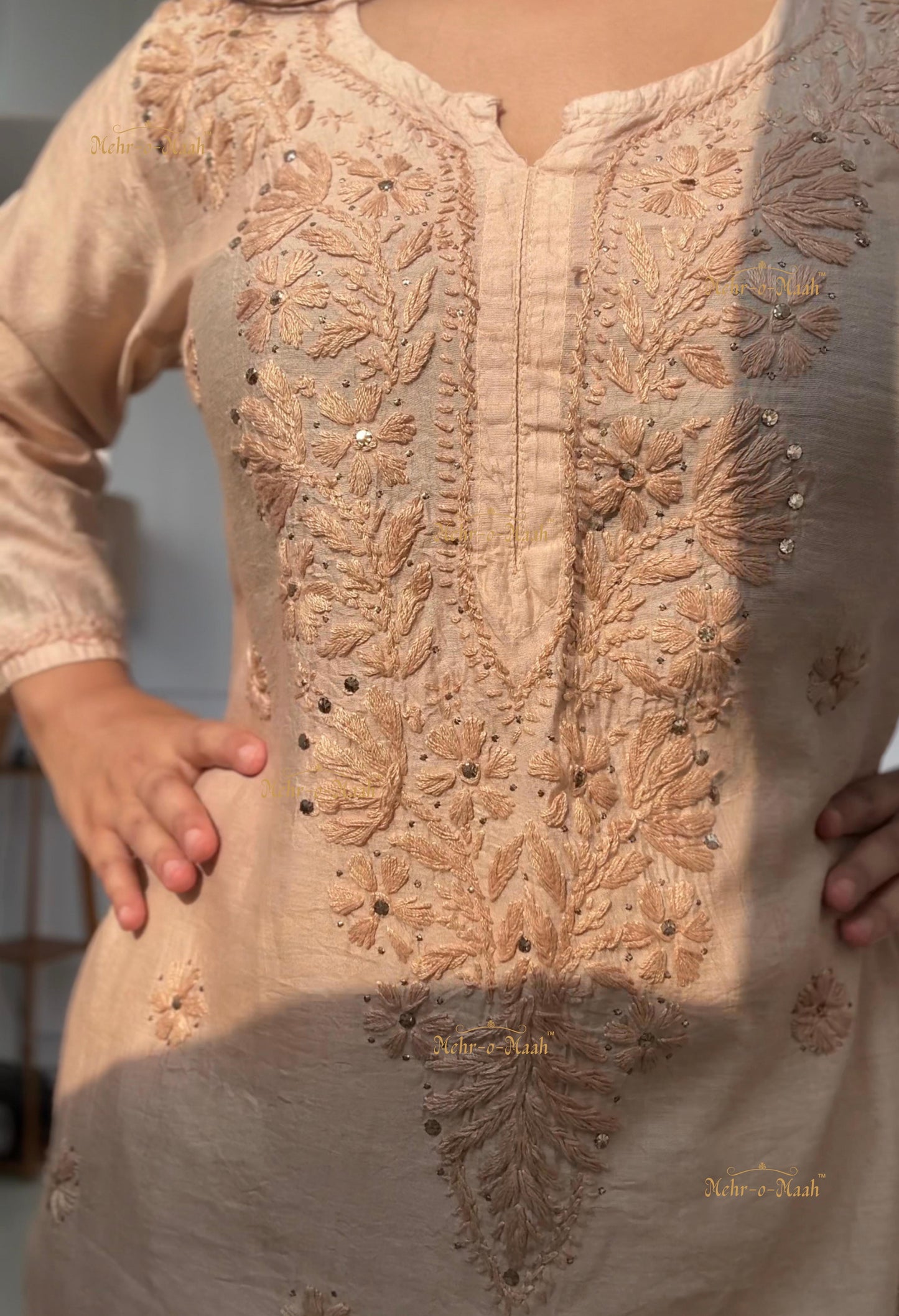 Savi Chanderi Silk Chikankari set