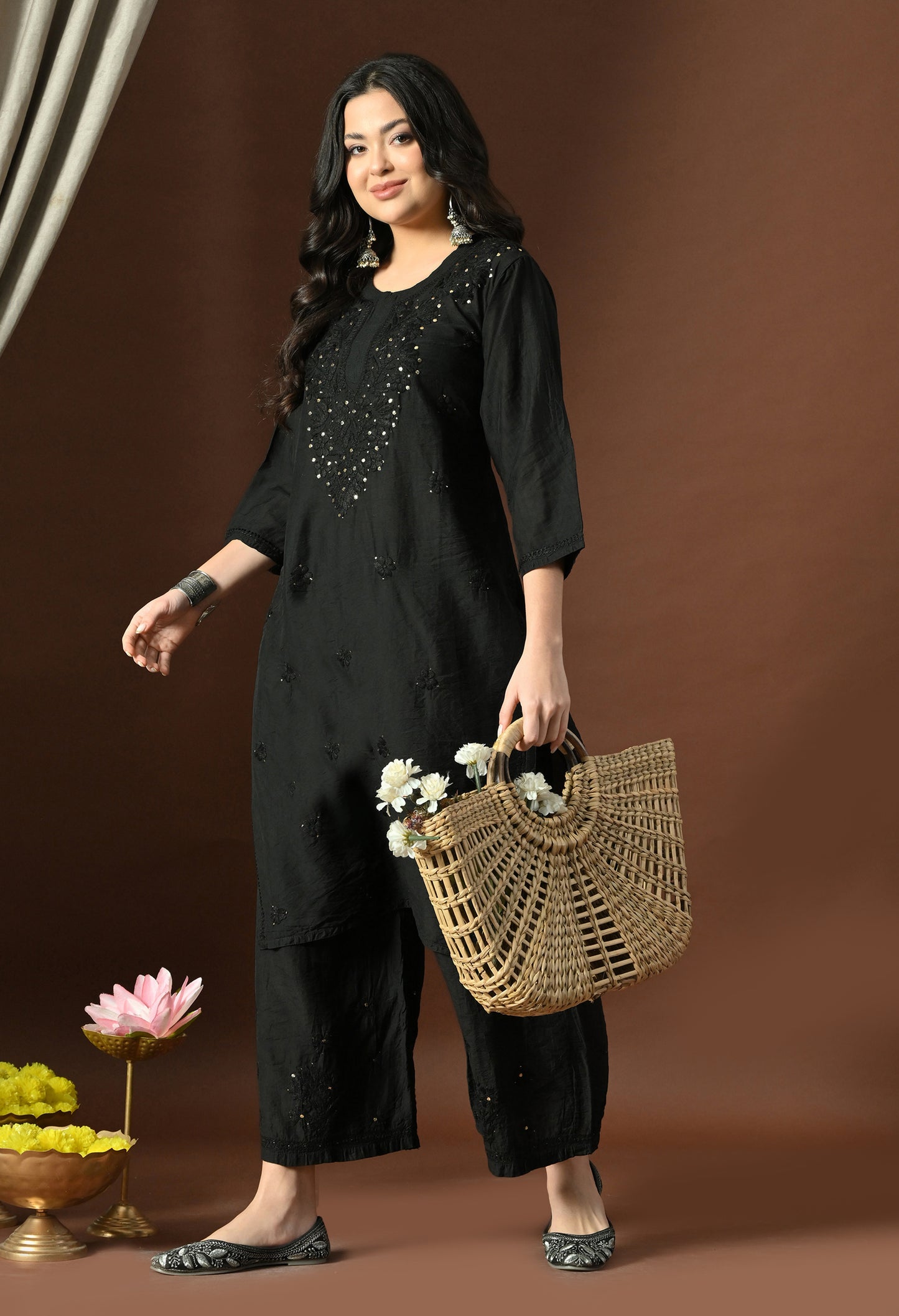 Anam Chanderi Silk chikankari set with Palazzo