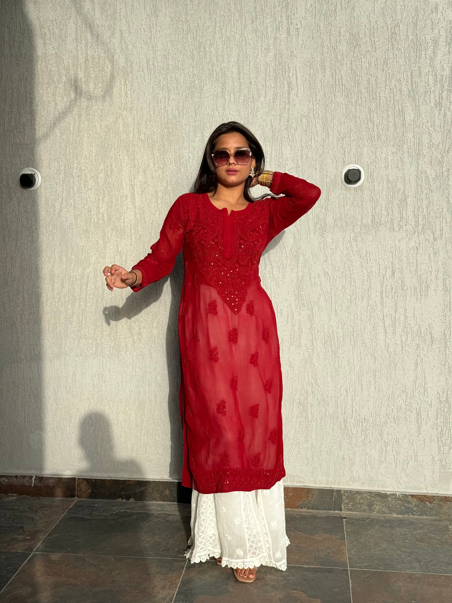 Alankriti Viscose Georgette Chikankari Kurti with Mukaish work